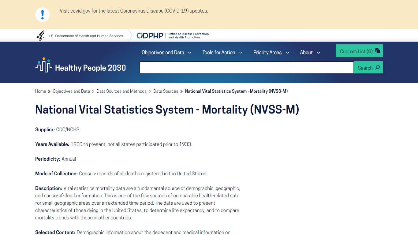 National Vital Statistics System - Mortality (NVSS-M)